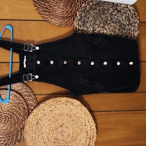 Francesca's Mi Ami black velvety corduroy overall jumper dress size small